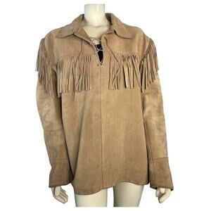 Vintage Mid Western sport tog brown leather fringed shirt made in USA size XL